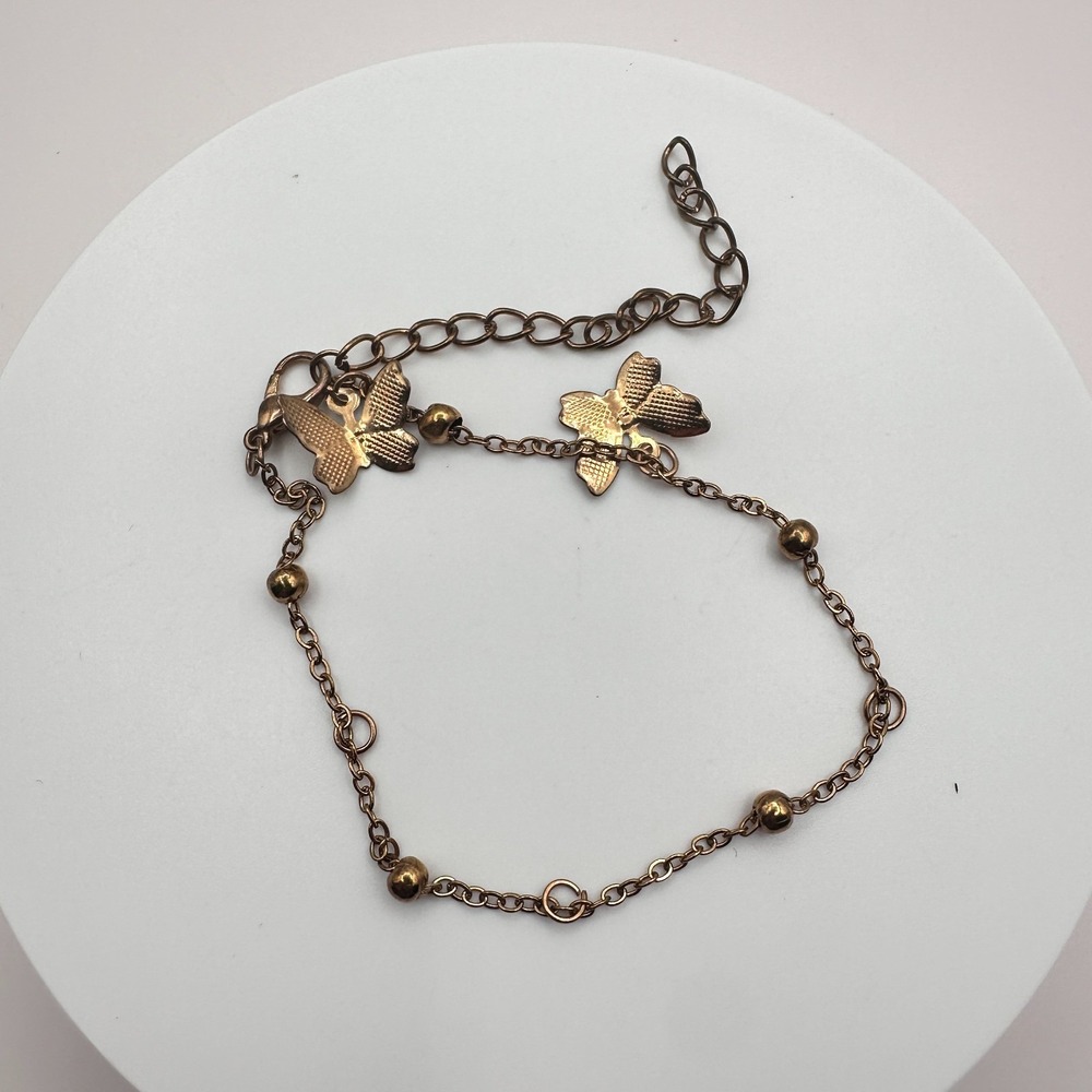 Vintage Y2K Butterfly Charm Bracelet Gold Tone Beaded Women's Fashion Jewelry